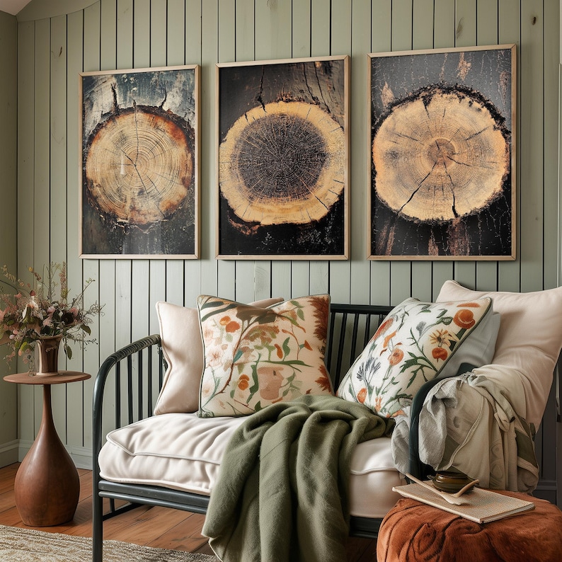 Tree Stump Rings Mural Tree Rings Stumps Set of Three Paintings V7 - 3 Natural Pattern Art ...