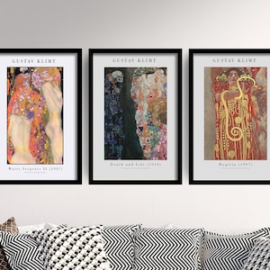 Set of Three Gustav Klimt Prints - The Mortality Collection - 3 Paintings Photo Poster Wall Art Gift Giclée Museum Quality - Death and Life