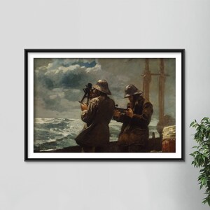 Winslow Homer - Åtta klockor (1886) - Klassisk målning fotoaffischtryck konstgåva, havsfiskare marin storm marinlandskap oroligt vatten