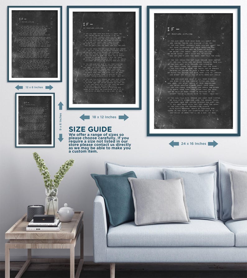 Set of Three Motivational Prints - 3 Poem Posters - Photo Wall Art Gift Museum Quality - Rudyard Kipling If, Invictus, Desiderata Poetry image 3