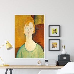 Amedeo Modigliani - Flicka i grön blus (1917) - Klassisk målning Fotoaffisch Konstgåva Väggdekoration Heminredning bild 2