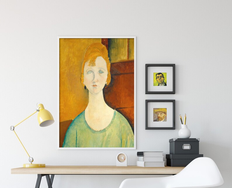 Amedeo Modigliani - Flicka i grön blus (1917) - Klassisk målning Fotoaffisch Konstgåva Väggdekoration Heminredning bild 2