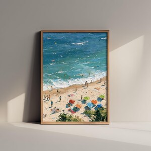 Plakat podróżniczy Formby Beach – wydruk artystyczny z lotu ptaka – Impasto Beach Painting – Merseyside Panel 2/3