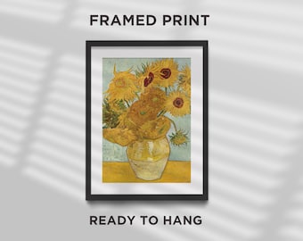 FRAMED PRINT - Vincent Van Gogh - The Sunflowers 2 (1888) - Art Painting Poster Gift Photo Quote Wall Home Decor - Ready to Hang Black Frame