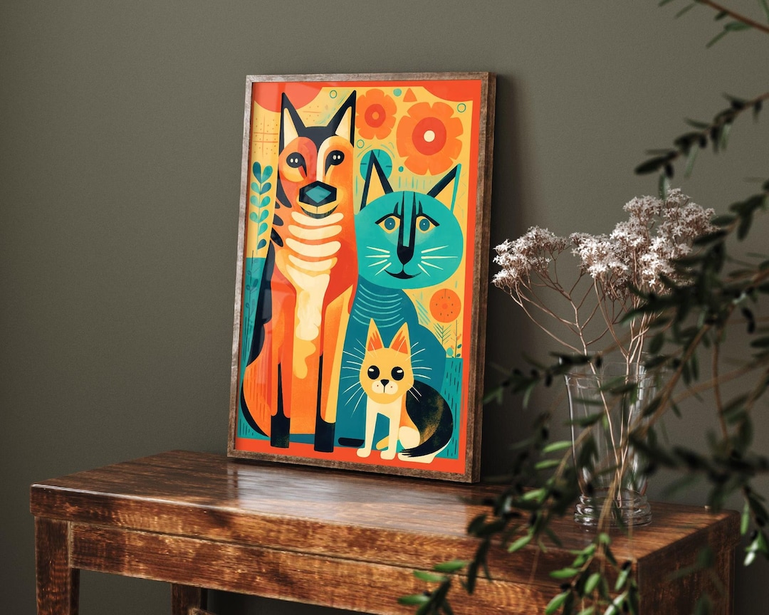 Abstract Dog and Cat Illustration - Art Print Poster Painting - Museum ...