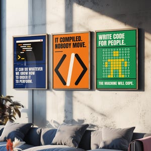Coding Quotes Set of Three Art Prints - 3 Bauhaus Programmer Posters - Minimalist Tech Wall Art Illustration V1