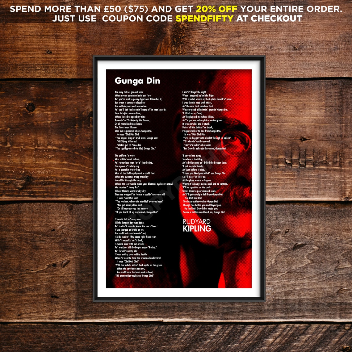 Rudyard Kipling Poem Gunga Din Poster Original Art Print Etsy