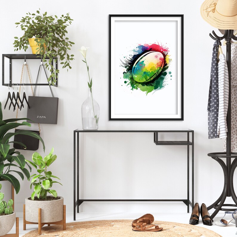 Rugby Ball Watercolour Art Print Poster - Colourful Paint Splashes ...