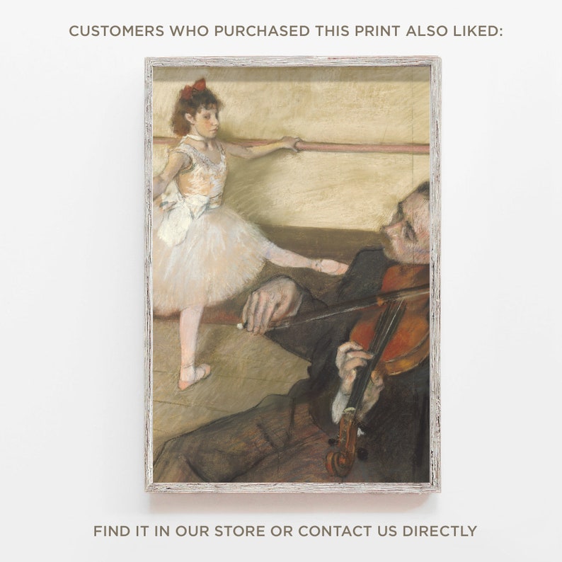 May include: A painting of a young ballerina in a white tutu, practicing with a man playing a violin. The ballerina is wearing a red ribbon in her hair and is standing on her toes. The man is sitting on a chair and is looking at the ballerina. The painting is done in a soft, pastel style.