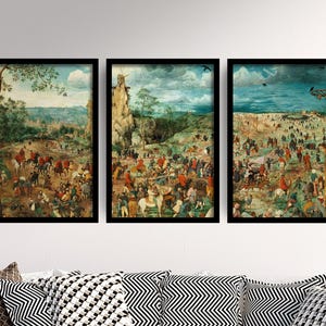 Set of Three Pieter Bruegel the Elder prints - Procession to Calvary Triptych - 3 Paintings Photo Poster Wall Art Gift Giclée Museum Quality