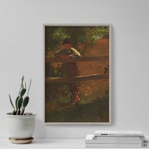 Winslow Homer - A Country Lad (1873) - Classic Painting Photo Poster Print Art Gift Wall Home Decor - Boy at Fence Rural Art Farmhouse