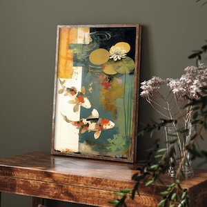 Koi Pond Vintage 2 - Art Print Poster Painting - Giclee Home Wall Décor