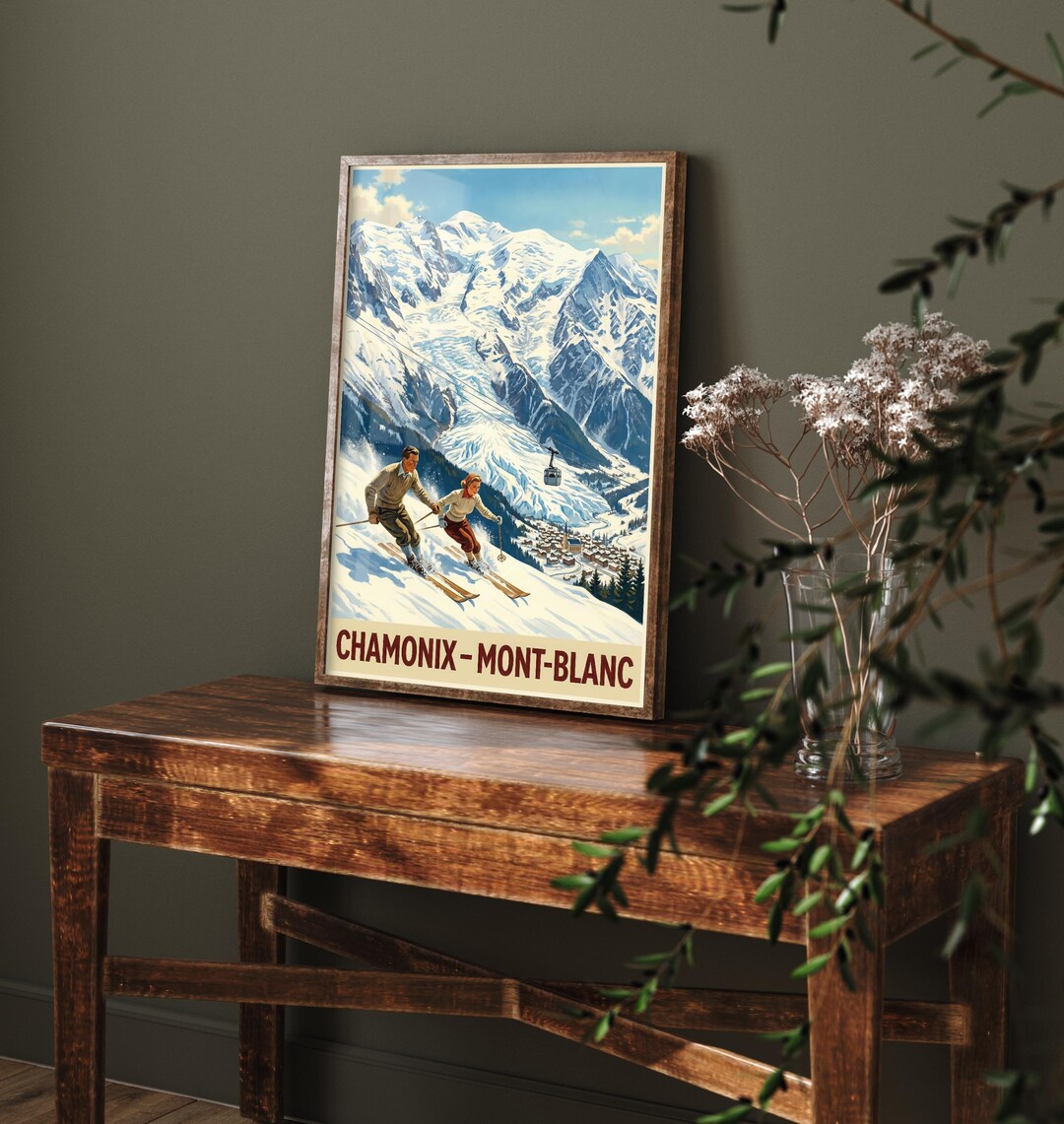 Chamonix Vintage Alpine Skiing Poster - Art Print - Winter Painting Ski ...