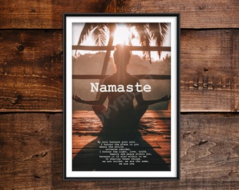 Namaste Poem - Yoga Meditation - Poster Original Art Print Photo Wall Home Decor - Meditate Inspirational Poetry Sunshine Palm Trees