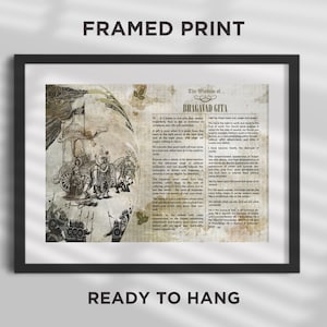 FRAMED PRINT - The Wisdom of The Bhagavad Gita - Art Quotes Poster Gift - Hinduism Hindu Spiritual Text - Ready to Hang Black Frame