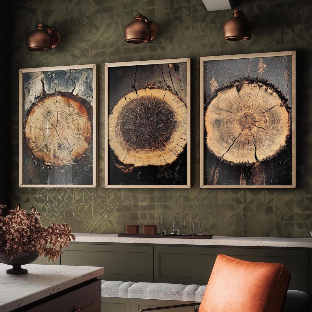 Tree Stump Rings Mural Tree Rings Stumps Set of Three Paintings V7 - 3 Natural Pattern Art ...
