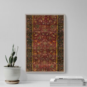 The Emperors Carpet (Safavid Court 16th century) - Classic Painting Photo Poster Print Art Gift Home Wall Decor - Tapestry Hanging Pattern