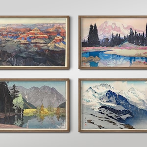 Set di quattro stampe di Hiroshi Yoshida - 4 dipinti classici - Poster fotografico, arte da parete, regalo, Giclée di qualità museale - Montagne Ukiyo-e giapponesi