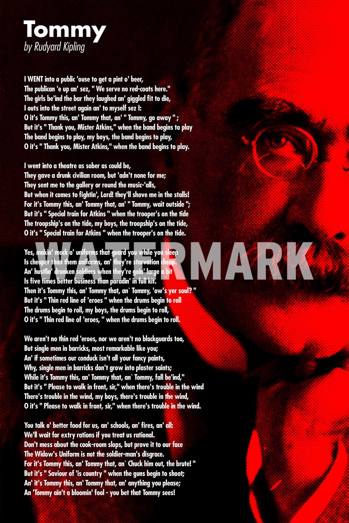 Rudyard Kipling Poem Tommy Poster Original Art Print Photo Etsy Hong Kong