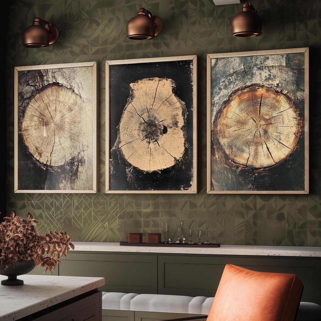 Tree Stump Rings Mural Tree Rings Stumps Set of Three Paintings V2 - 3 Natural Pattern Art ...