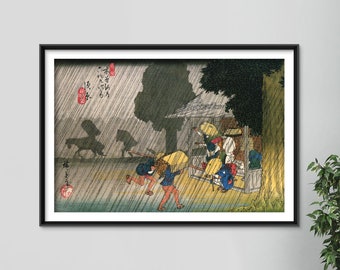 Utagawa Hiroshige - People Seeking Shelter from the Rain (1837) - Painting Photo Poster Print Art Gift Giclée Japan Japanese Ukiyo-e