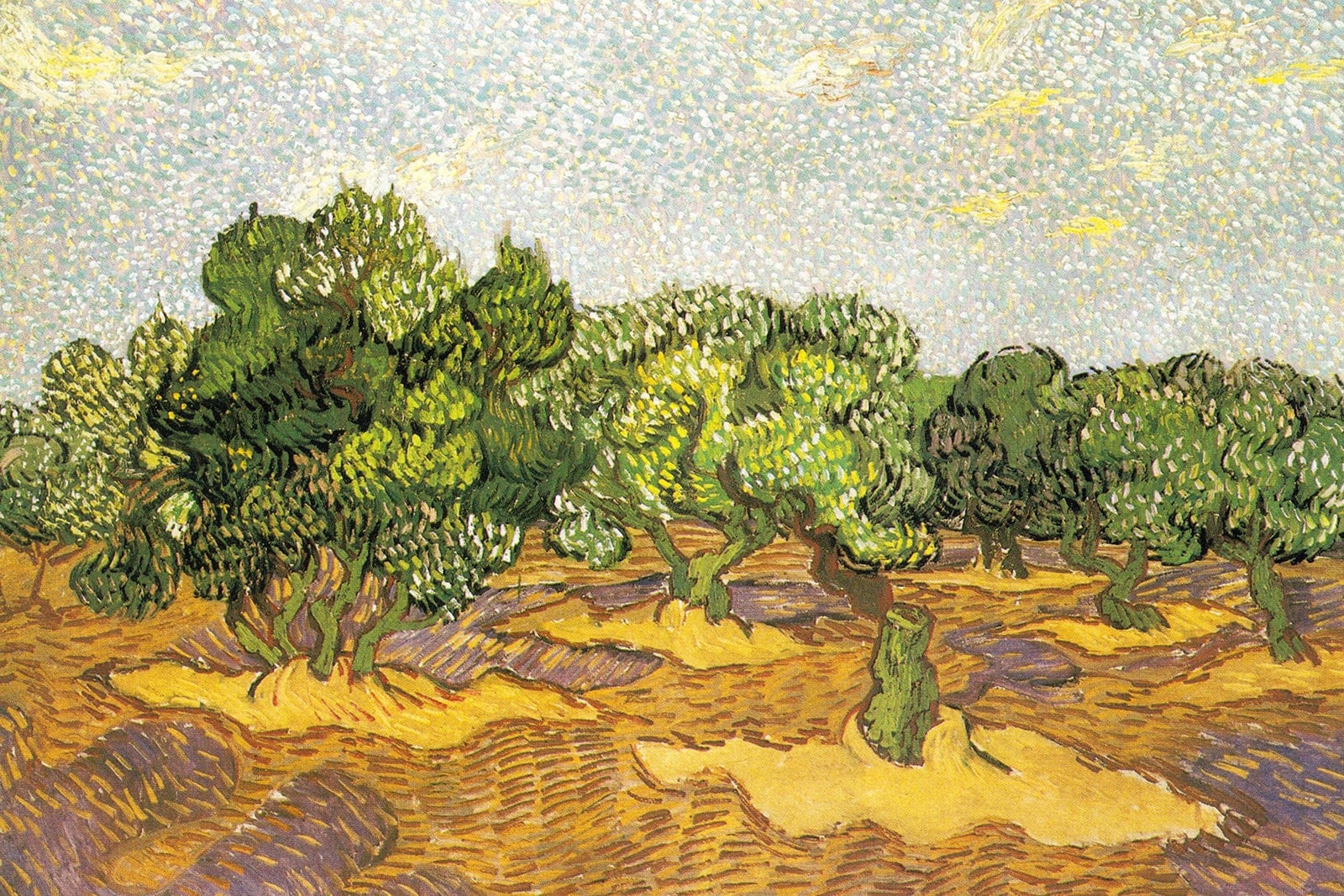 ヴィンセント・ヴァン・ゴッホ、山間の穀物畑と木、画集画、新品額装付 ヴィンセント・ヴァン・ゴッホ、山間の穀物畑と木、画集画、新品