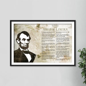 The Wisdom of Abraham Lincoln  - Original Art Print Featuring His Greatest Quotes - Photo Poster Gift - Founding Father Civil War USA