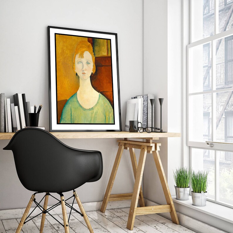 Amedeo Modigliani - Flicka i grön blus (1917) - Klassisk målning Fotoaffisch Konstgåva Väggdekoration Heminredning bild 3