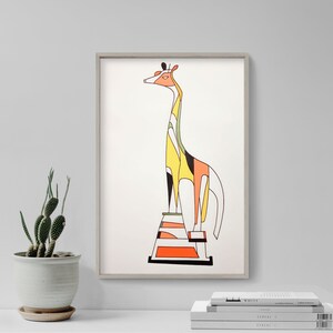 Podium Giraffe Line Drawing - Art Print Poster Painting - Giclee Home Wall Décor