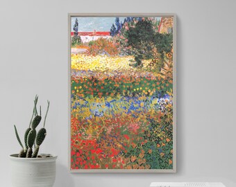 Vincent Van Gogh - Flower Garden (1888) - Art Print Painting Poster Wall Decor - Goff Plants Tree Red Green