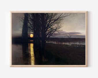 Stanislaw Maslowski - Moonrise (1881) - Classic Painting Photo Poster Print Art Gift Home Wall Decor - Landscape at Night Moon