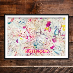 Düsseldorf Map - Original Art Print (Rainbow) - City Street Map of Dusseldorf, Germany - Poster Watercolor Illustration Wall Home Decor Gift
