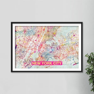 Carte de la ville de New York - impression d'art originale - plan des rues de la ville de New York, États-Unis - affiche illustration aquarelle art mural cadeau pour la maison # TENTATIVE2