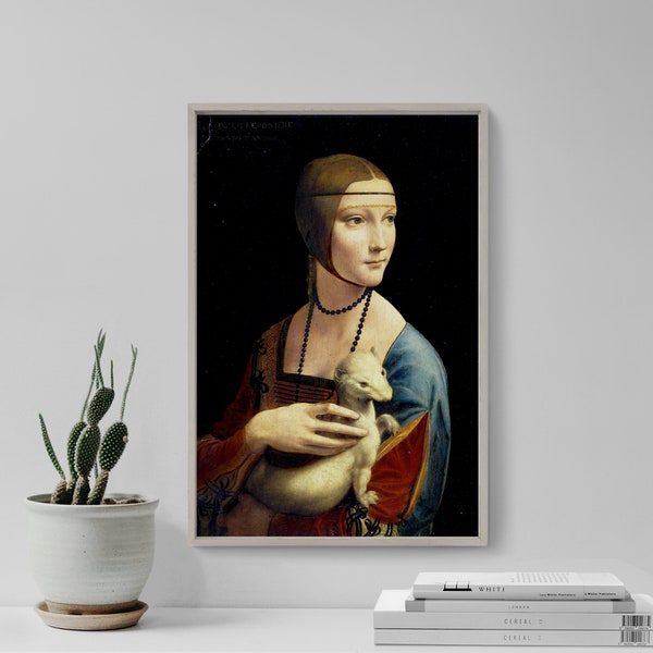 Leonardo da Vinci - Lady With an Ermine (1490) - Reproduction of a Classic Painting - Photo Poster Print Art Gift - Small Dog Aristocrat