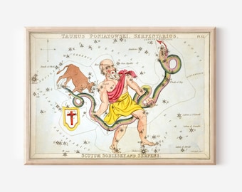 Sidney Hall - Urania's Mirror - Taurus, Poniatowski, Serpentarius and Serpens (1825) Painting Photo Poster Print Art Giclée Gift Zodiac