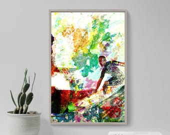 Surfing Original Art Print - COLOURBURST - Beautiful Photo Poster Wall Decor - Surf Waves Watercolour Splash