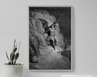 Gustave Dore - Satans fall / Det förlorade paradiset (1866) - Klassisk teckning Fotoaffisch Konstgåva Hem - Djävulen är deprimerad
