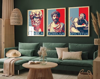 Marcus Aurelius, Seneca and Epictetus Set of Three Stoic Philosophy Prints - 3 Stoicism Posters - Photo Wall Art Gift Giclée Museum Artwork