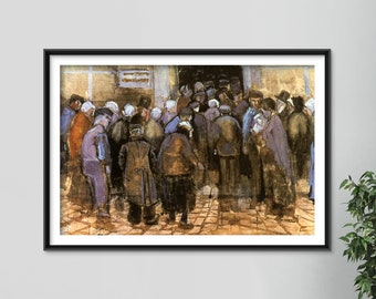 Vincent Van Gogh - The State Lottery (1882) - Classic Painting Photo Poster Print Art Gift Wall Home Decor - Crowd of People Gambling