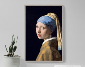 Johannes Vermeer - The Girl With a Pearl Earring (1665) - Classic Painting Photo Poster Print Art Gift Home Wall Decor Ear Ring Shawl