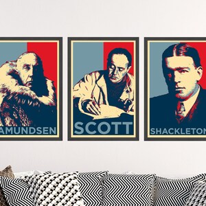 Lot de trois estampes Explorateur de l'Antarctique - 3 affiches - Art mural cadeau giclée de qualité muséale - Roald Amundsen, Ernest Shackleton, Captain Scott