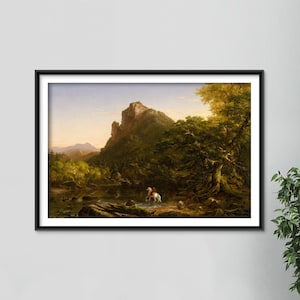 Thomas Cole - The Mountain Ford (1846) - Classic Painting Photo Poster Print Art Gift Wall Art Home Decor - Horse in River image 1