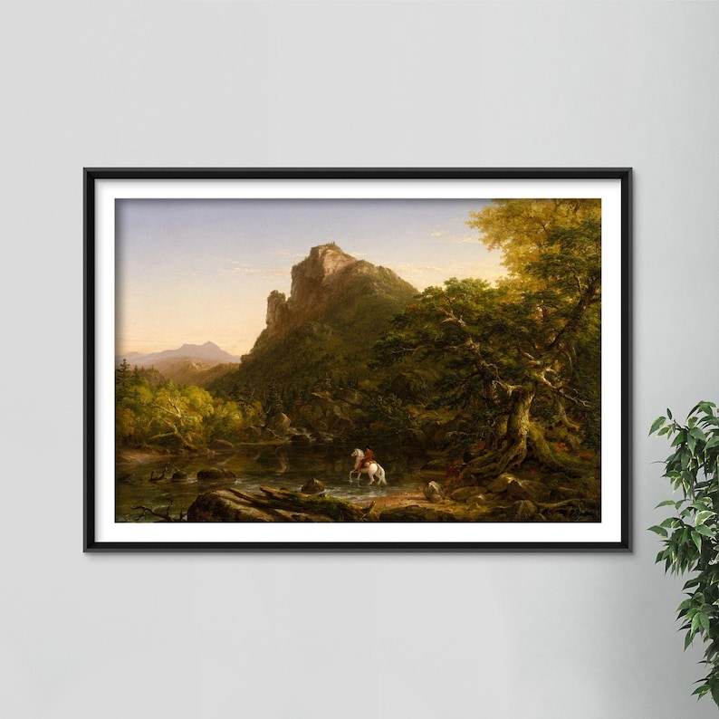 Thomas Cole - The Mountain Ford (1846) - Classic Painting Photo Poster Print Art Gift Wall Art Home Decor - Horse in River image 1