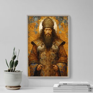 Genghis Khan Inspired by Gustav Klimt / Foley - Art Print Poster Painting - Museum Quality Giclee Home Wall Décor