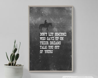 Horse Riding Motivational Quote Poster - "Don't give up on your dreams..." - Unique Photo Print Art Gift Equestrian Horseback Show Pony