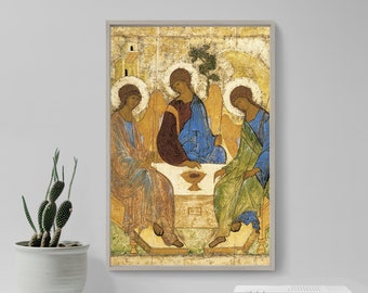 Andrei Rublev - Trinity Three Icons (1425) - Classic Painting Photo Poster Print Art Gift Wall Home Decor - Old Depiction Russian