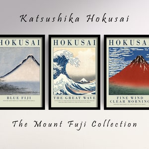 Set of Three Katsushika Hokusai Prints The Mount Fuji Collection 3 Paintings, Poster Wall Art Gift Giclée, The Great Wave ATTEMPT3 image 1