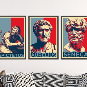 Set of Three Stoic Philosopher Prints - 3 Stoicism Posters - Photo Wall Art Gift Giclée Museum Quality - Marcus Aurelius, Epictetus, Seneca