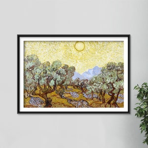 Vincent Van Gogh - Olive Trees with Yellow Sky and Sun (1889) - Classic Painting Photo Poster Print Art Gift Wall Home Decor