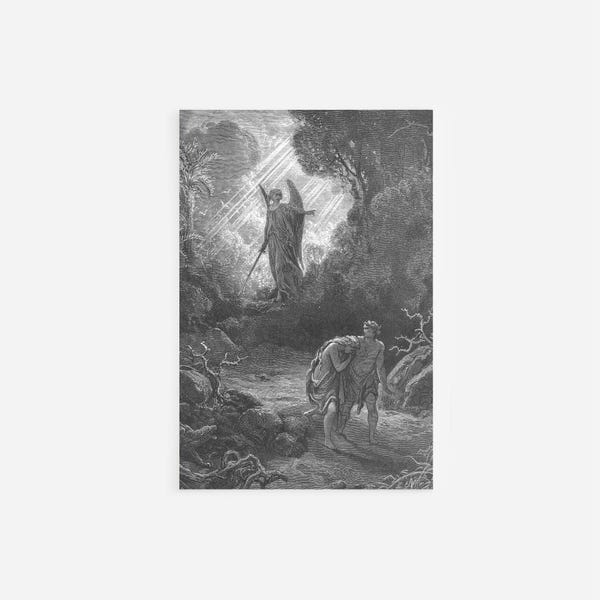 Gustave Doré – Adam und Eva werden aus dem Paradies vertrieben (1866) – Klassische Zeichnung, Fotoposter, Kunstdruck, Geschenk für Zuhause #closex